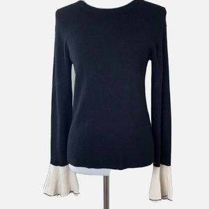 Pixley Brand Black Sweater With White Bell Cuffed Sleeves. Size M.